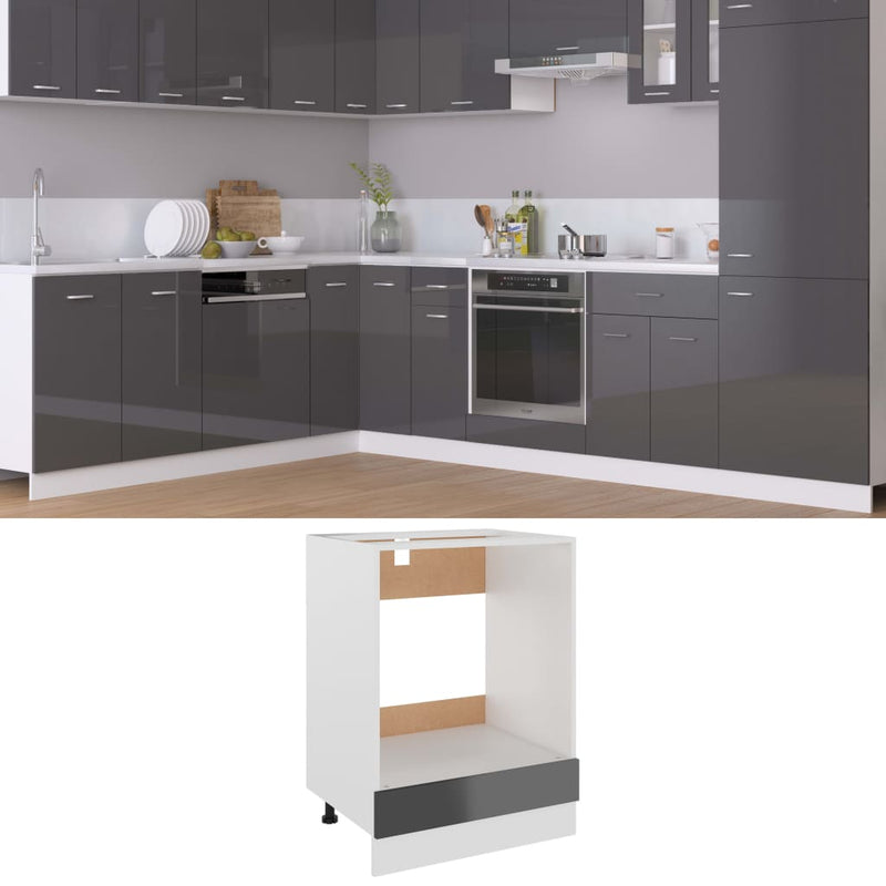 Oven Cabinet High Gloss Grey 60x46x81.5 cm Engineered Wood Payday Deals