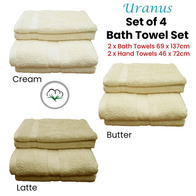 Pack of 4 Uranus Cotton Bath Towel Set Butter Payday Deals