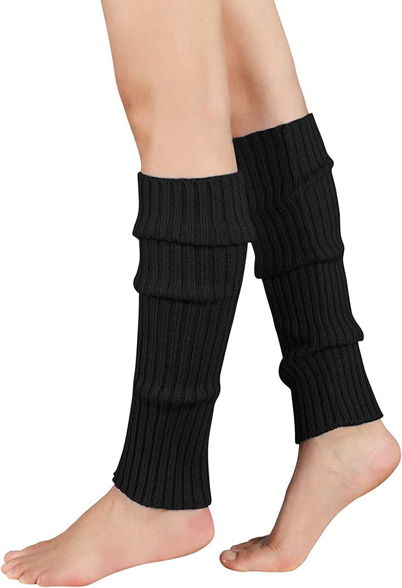 Pair of Womens Leg Warmers Disco Winter Knit Dance Party Crochet Legging Socks Costume - Black Payday Deals