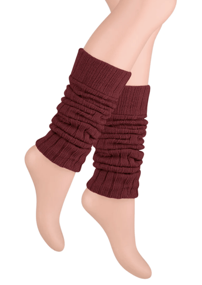 Pair of Womens Leg Warmers Disco Winter Knit Dance Party Crochet Legging Socks Costume - Burgundy Payday Deals