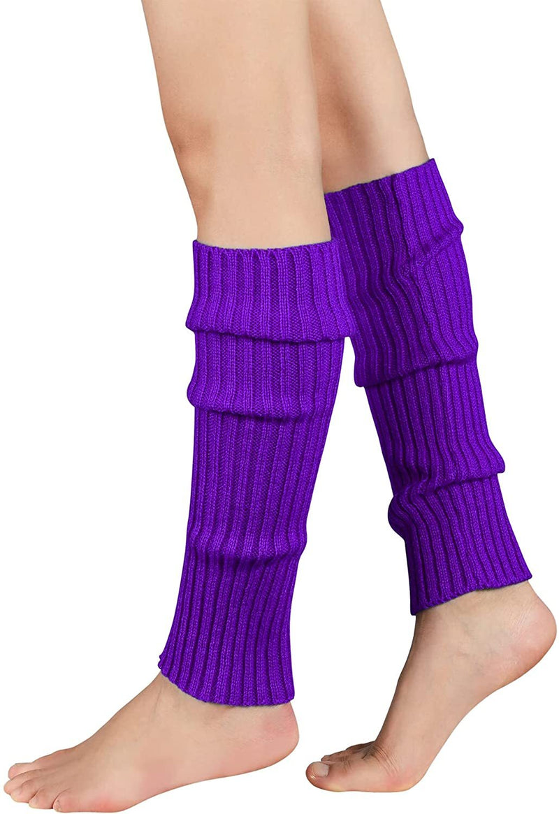 Pair of Womens Leg Warmers Disco Winter Knit Dance Party Crochet Legging Socks Costume - Eggplant Payday Deals