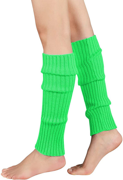 Pair of Womens Leg Warmers Disco Winter Knit Dance Party Crochet Legging Socks Costume - Fluro Green Payday Deals