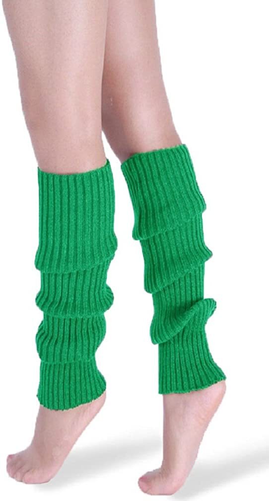 Pair of Womens Leg Warmers Disco Winter Knit Dance Party Crochet Legging Socks Costume - Green Payday Deals