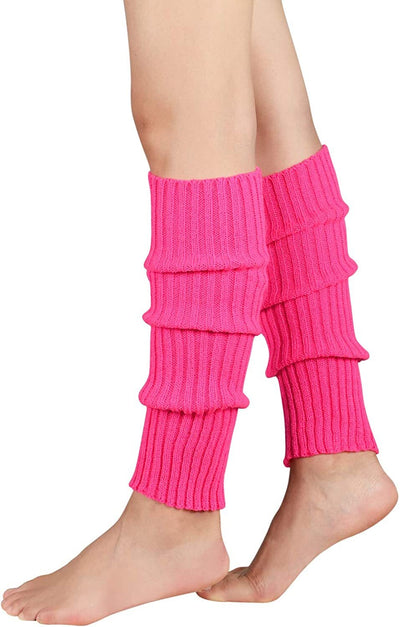 Pair of Womens Leg Warmers Disco Winter Knit Dance Party Crochet Legging Socks Costume - Hot Pink Payday Deals