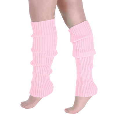 Pair of Womens Leg Warmers Disco Winter Knit Dance Party Crochet Legging Socks Costume - Light Pink Payday Deals