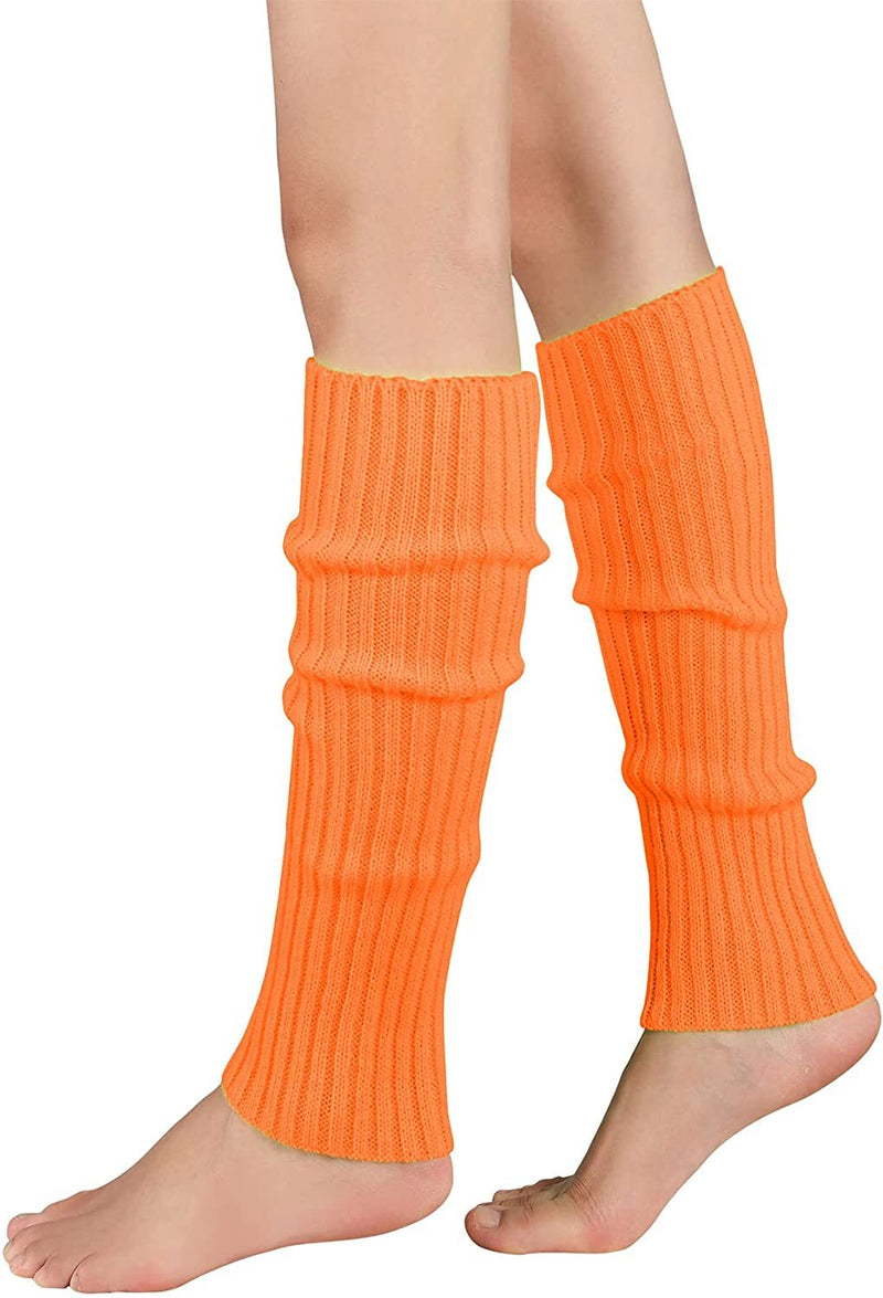 Pair of Womens Leg Warmers Disco Winter Knit Dance Party Crochet Legging Socks Costume - Orange Payday Deals