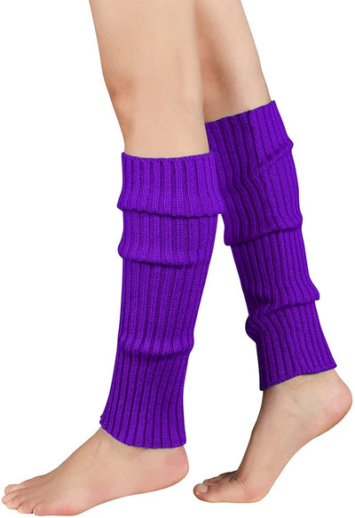 Pair of Womens Leg Warmers Disco Winter Knit Dance Party Crochet Legging Socks Costume - Purple Payday Deals