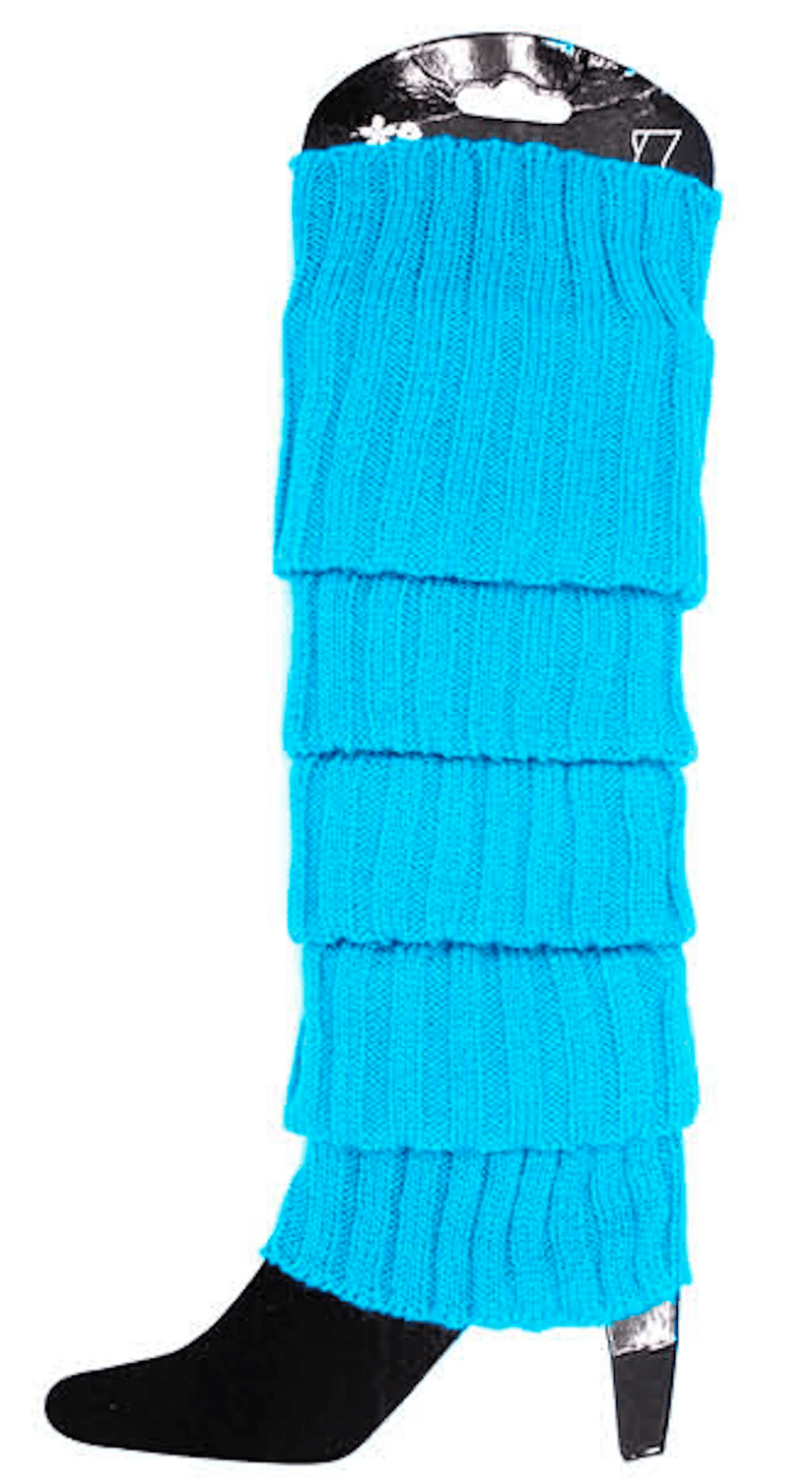 Pair of Womens Leg Warmers Disco Winter Knit Dance Party Crochet Legging Socks Costume - Topaz Blue Payday Deals