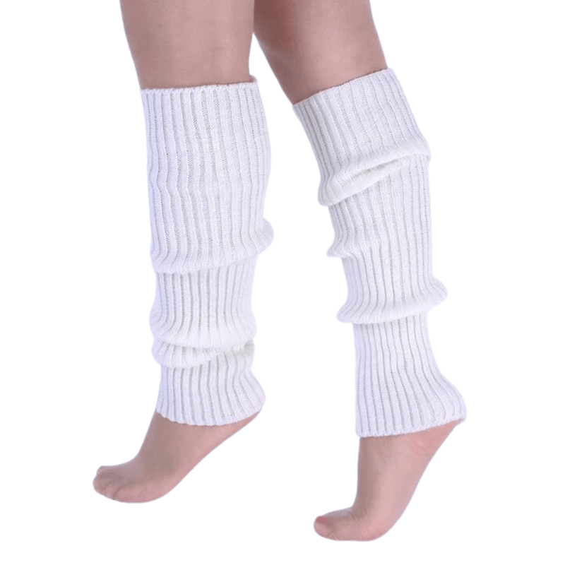 Pair of Womens Leg Warmers Disco Winter Knit Dance Party Crochet Legging Socks Costume - White Payday Deals