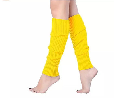 Pair of Womens Leg Warmers Disco Winter Knit Dance Party Crochet Legging Socks Costume - Yellow Payday Deals