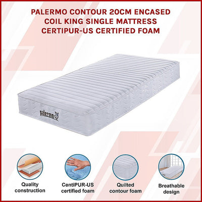 Palermo Contour 20cm Encased Coil King Single Mattress CertiPUR-US Certified Foam Payday Deals