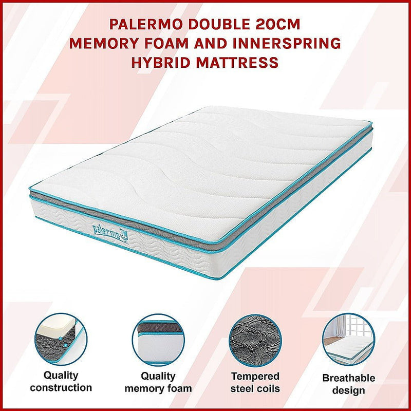 Palermo Double 20cm Memory Foam and Innerspring Hybrid Mattress Payday Deals