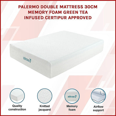 Palermo Double Mattress 30cm Memory Foam Green Tea Infused CertiPUR Approved Payday Deals