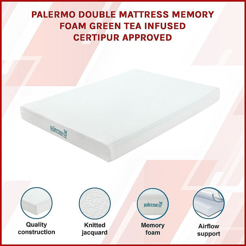 Palermo Double Mattress Memory Foam Green Tea Infused CertiPUR Approved Payday Deals