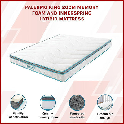 Palermo King 20cm Memory Foam and Innerspring Hybrid Mattress Payday Deals