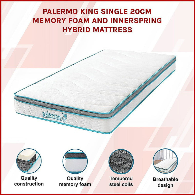 Palermo King Single 20cm Memory Foam and Innerspring Hybrid Mattress Payday Deals