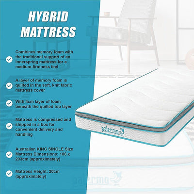 Palermo King Single 20cm Memory Foam and Innerspring Hybrid Mattress Payday Deals