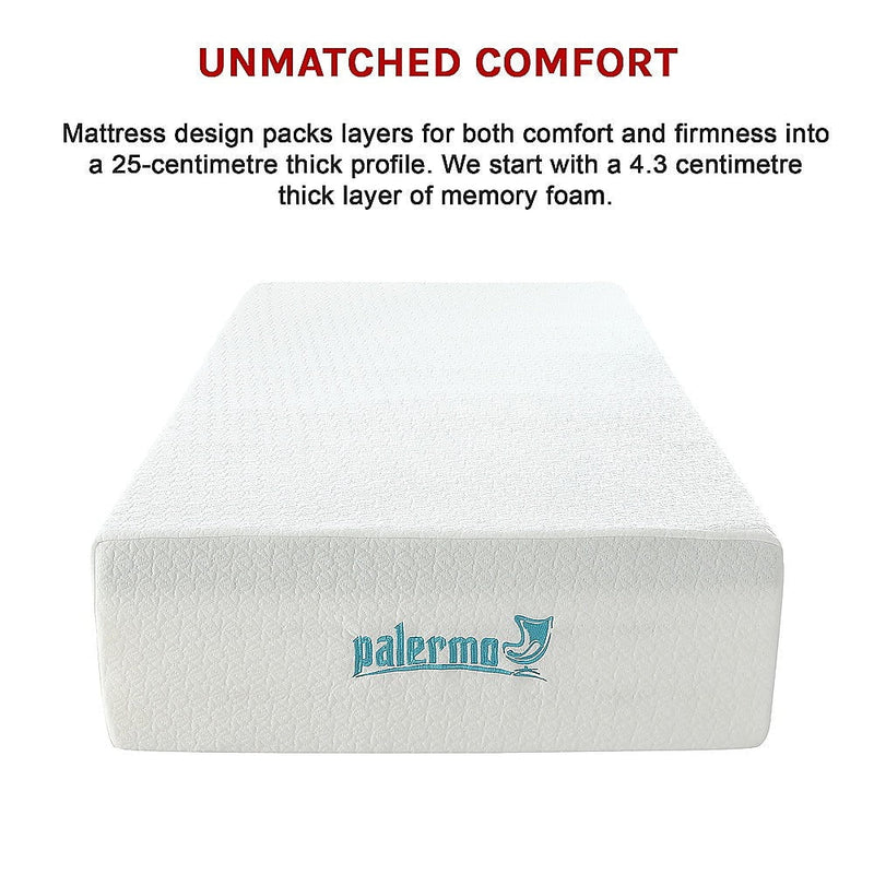 Palermo King Single 25cm Gel Memory Foam Mattress - Dual-Layered - CertiPUR-US Certified Payday Deals