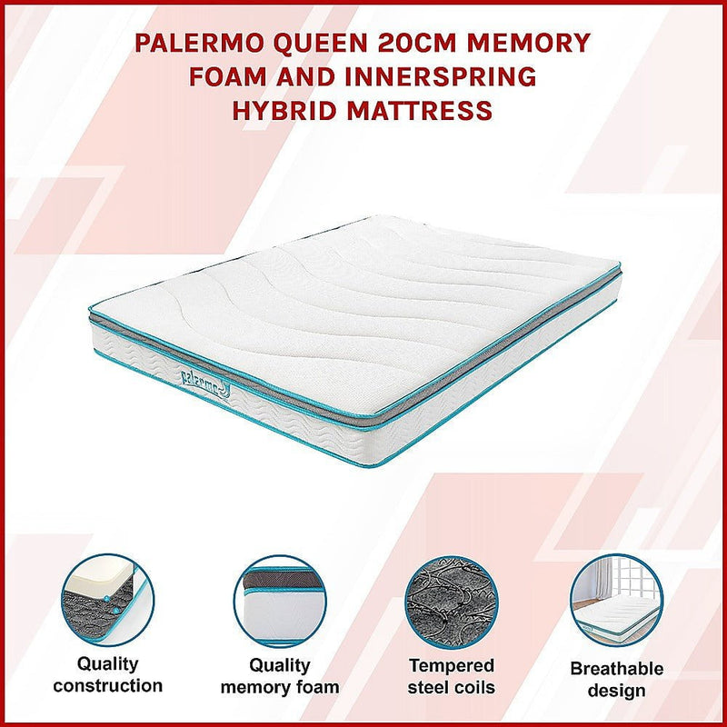 Palermo Queen 20cm Memory Foam and Innerspring Hybrid Mattress Payday Deals