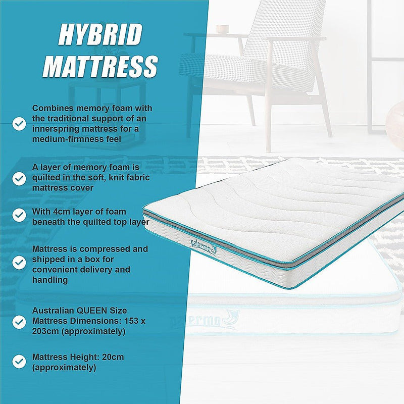 Palermo Queen 20cm Memory Foam and Innerspring Hybrid Mattress Payday Deals