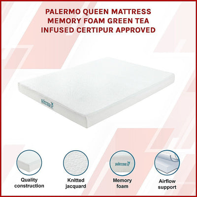 Palermo Queen Mattress Memory Foam Green Tea Infused CertiPUR Approved Payday Deals