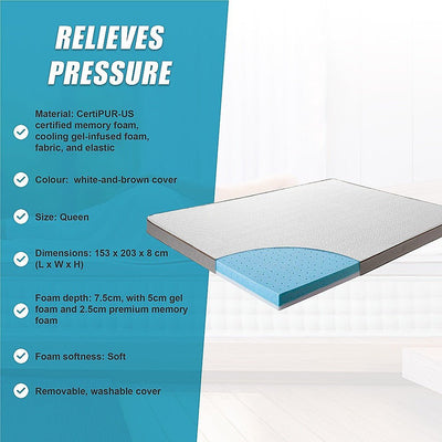 Palermo Queen Memory Foam Mattress Topper Cooling Gel Infused CertiPUR Approved Payday Deals