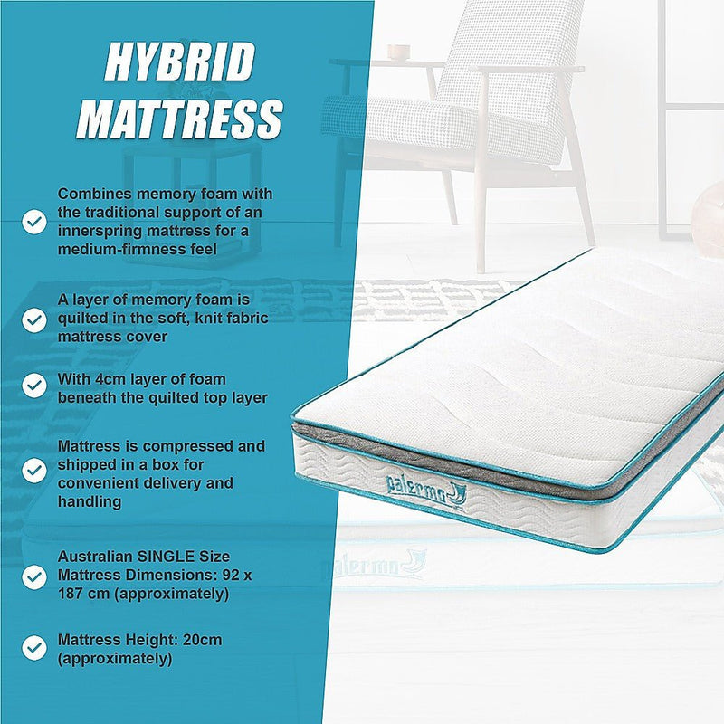 Palermo Single 20cm Memory Foam and Innerspring Hybrid Mattress Payday Deals