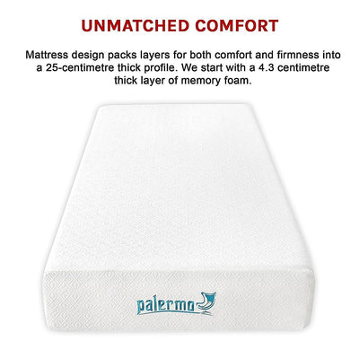 Palermo Single 25cm Gel Memory Foam Mattress - Dual-Layered - CertiPUR-US Certified Payday Deals