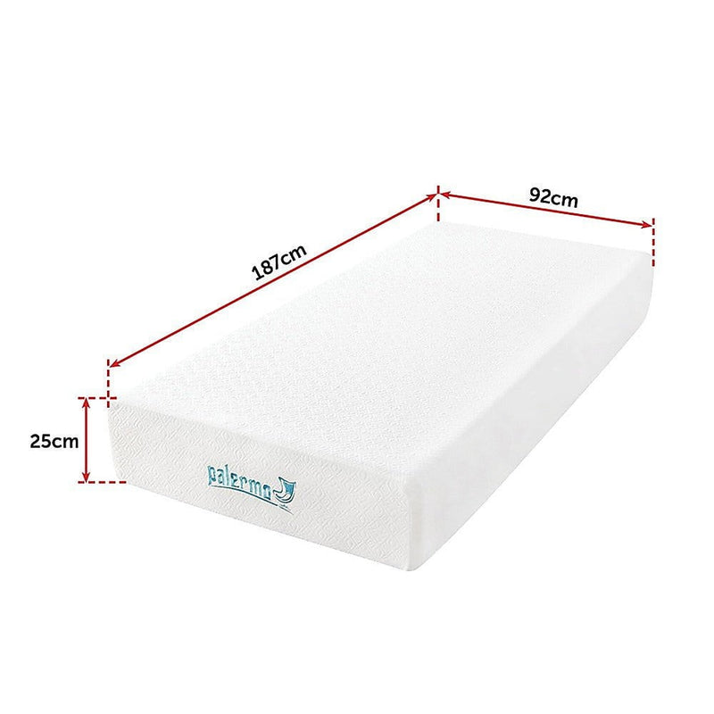 Palermo Single 25cm Gel Memory Foam Mattress - Dual-Layered - CertiPUR-US Certified Payday Deals