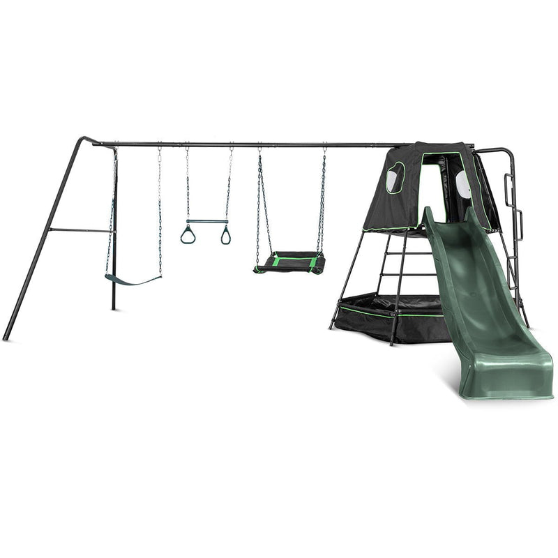 Pallas Play Tower with Metal Swing Set (Green Slide) Payday Deals