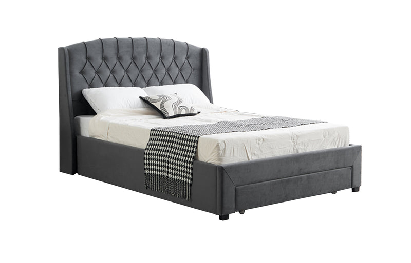 Paris Tall Tufted Velvet Dark Grey Bed with Storage Drawer - King Payday Deals