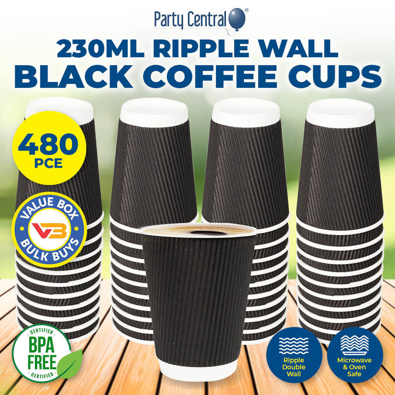 Party Central 480PCE Disposable Coffee Cups Microwave Safe 230ml Payday Deals