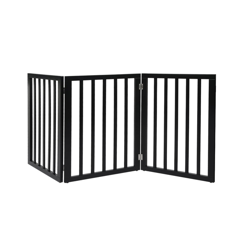 PaWz 3 Panels Wooden Pet Gate Dog Fence Safety Stair Barrier Security Door Black Payday Deals