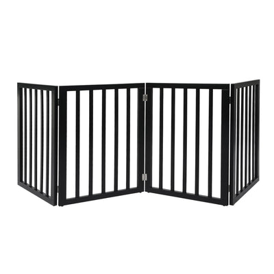 PaWz 4 Panels Wooden Pet Gate Dog Fence Safety Stair Barrier Security Door Black