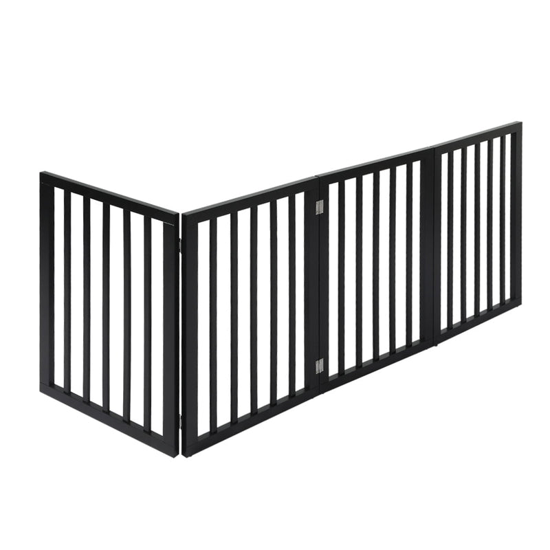 PaWz 4 Panels Wooden Pet Gate Dog Fence Safety Stair Barrier Security Door Black Payday Deals