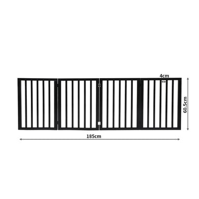 PaWz 4 Panels Wooden Pet Gate Dog Fence Safety Stair Barrier Security Door Black Payday Deals