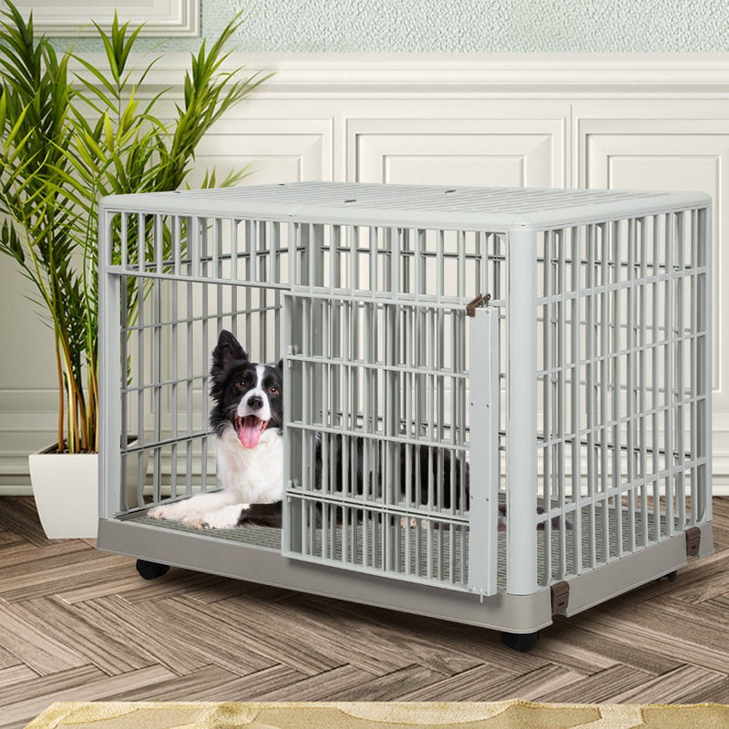 PaWz Dog Crate Pet Kennel Indoor Sturdy ABS Plastic Wheels Double Door L Payday Deals