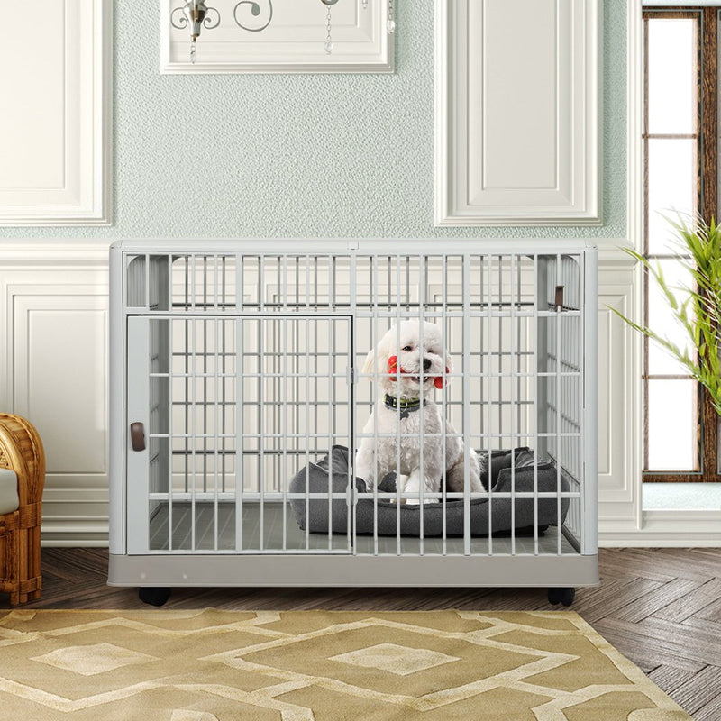 PaWz Dog Crate Pet Kennel Indoor Sturdy ABS Plastic Wheels Double Door L Payday Deals