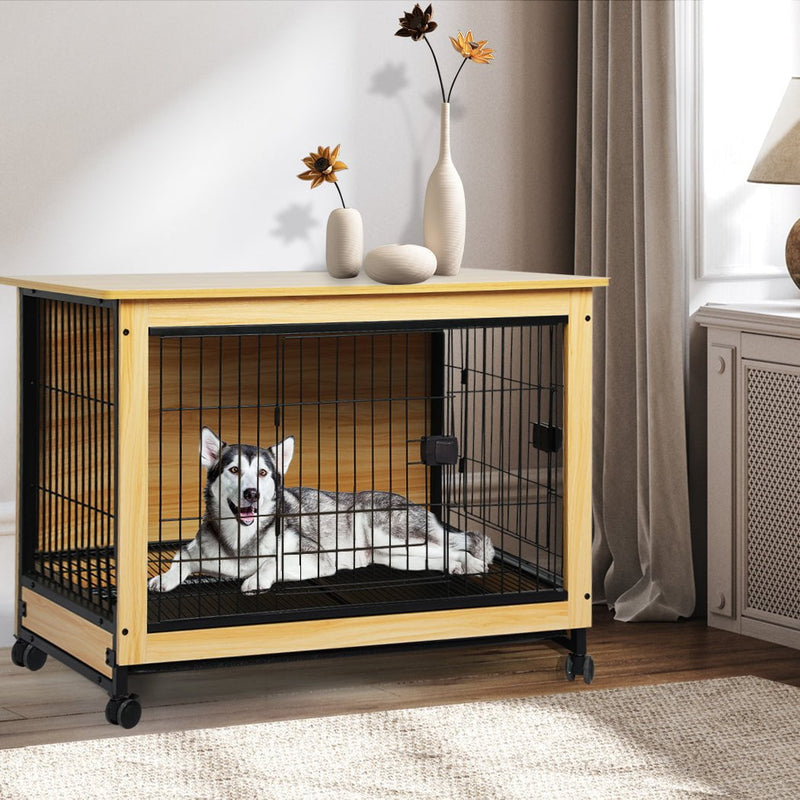 PaWz Wooden Wire Dog Kennel Side End Table Steel Puppy Crate Indoor Pet House XXL Payday Deals