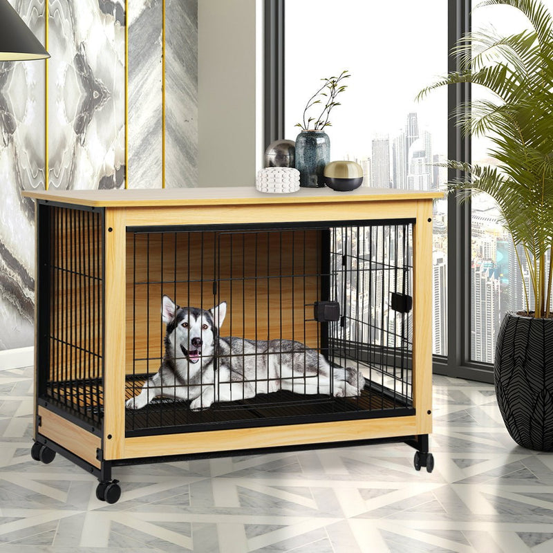 PaWz Wooden Wire Dog Kennel Side End Table Steel Puppy Crate Indoor Pet House XXL Payday Deals