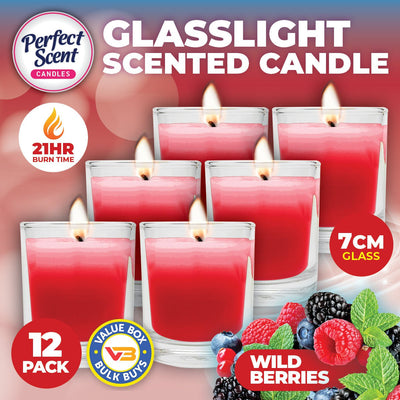 Perfect Scent 12PCE Wild Berries Scented Fragrant Candles In Glass Holder 7cm Payday Deals