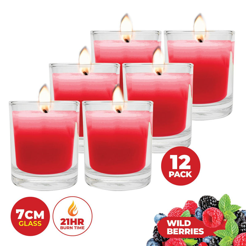 Perfect Scent 12PCE Wild Berries Scented Fragrant Candles In Glass Holder 7cm Payday Deals