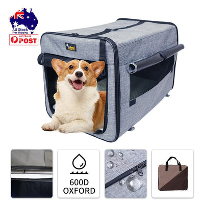 Pet Carrier Bag Soft Dog Crate Cage Kennel Tent House Foldable Portable Car Bed Grey 82*58*58CM Payday Deals