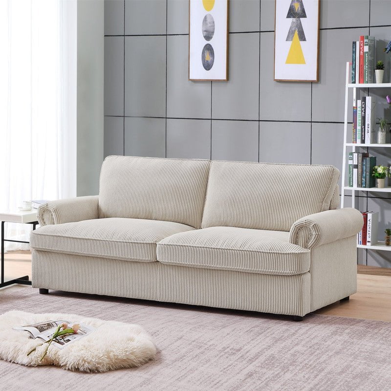 PHEBE 3 Seater Sofa bed with Separate Foam Mattress- Corduroy Cream Payday Deals