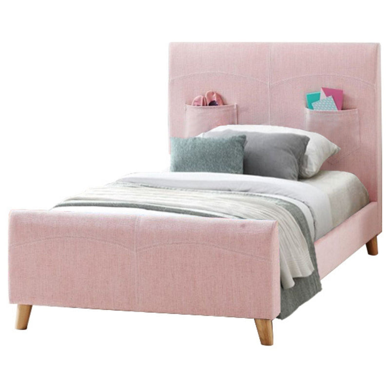 Phlox Kids King Single Bed Fabric Upholstered Children Kid Timber Frame - Pink Payday Deals