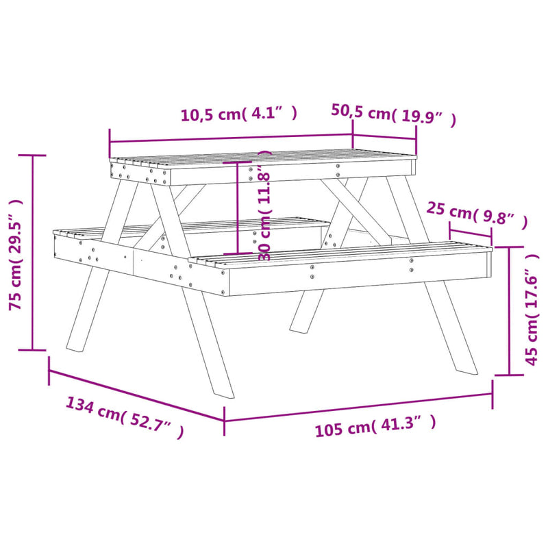 Picnic Table 105x134x75 cm Solid Wood Pine Payday Deals