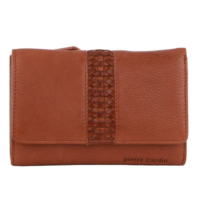 Pierre Cardin Leather Ladies Woven Design Tri-Fold Wallet in Tan Payday Deals