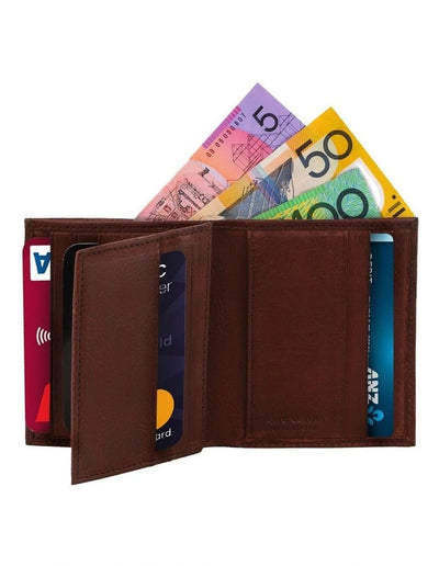 Pierre Cardin Mens Slim Bi-Fold Leather Wallet Rustic w/ RFID Protection in Brown