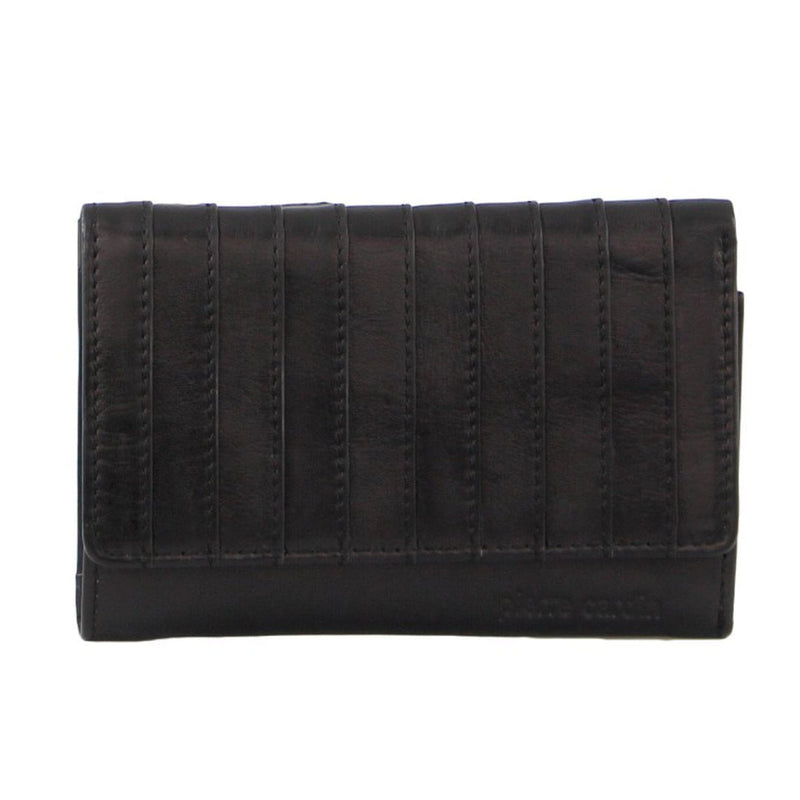 Pierre Cardin Stich Design Leather Ladies Large Tri-Fold Wallet in Black Payday Deals