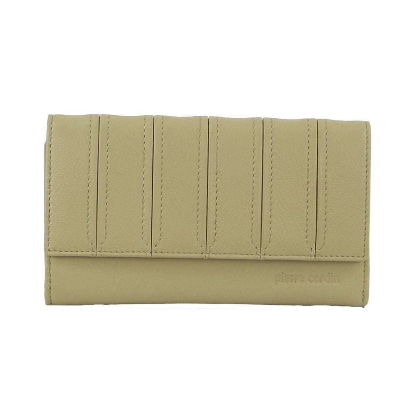 Pierre Cardin Stitch Design Leather Ladies Tri-Fold Wallet in Sand Payday Deals